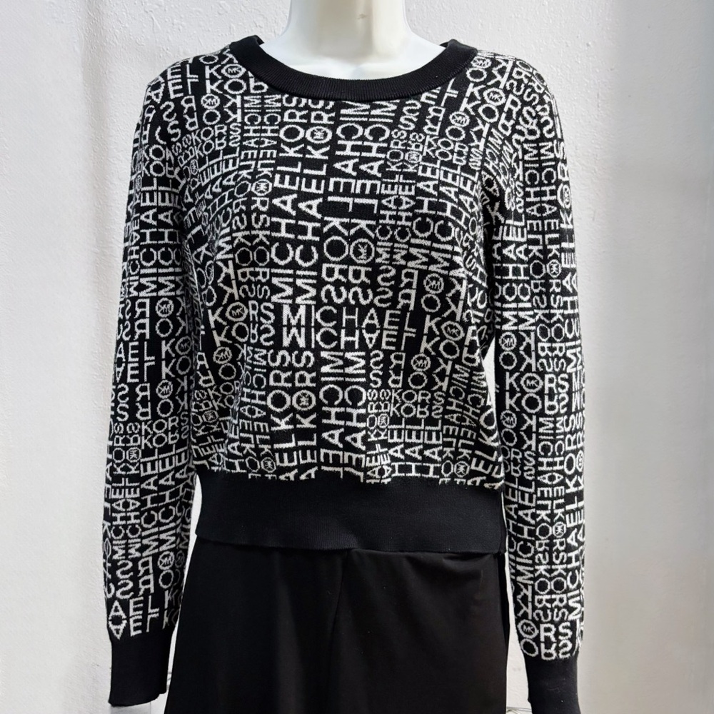 Michael Kors Black and White Crew Neck Sweater